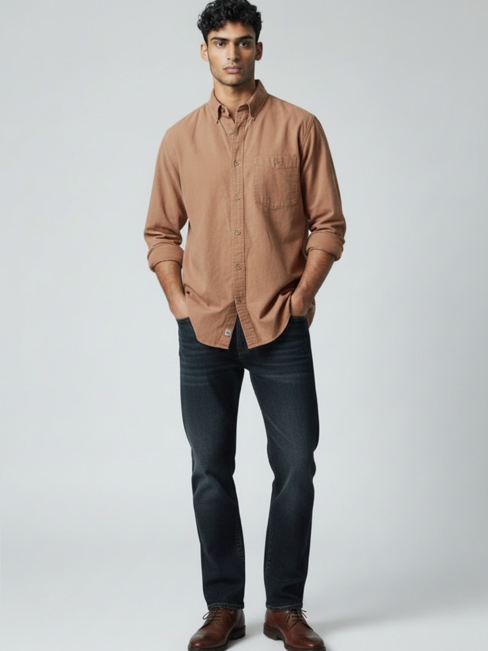 Wolverine Men's Casual Tan Button-Down Shirt
